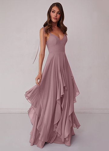 Barbie ♥ Azazie Bridesmaid Dresses V-neck Chiffon Tiered A-line Dress image1 0