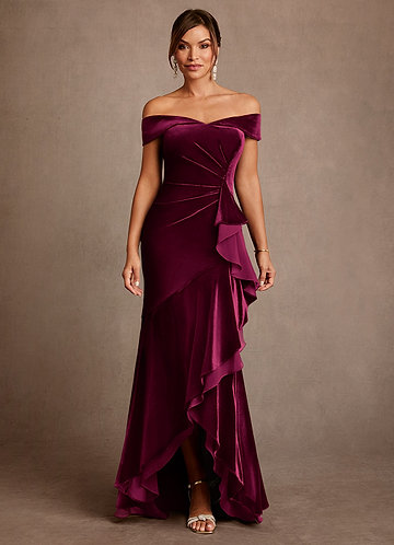 Azazie Billings Mother of the Bride Dresses Vestido Cabernet de Veludo de sereia com Fora do ombro image1