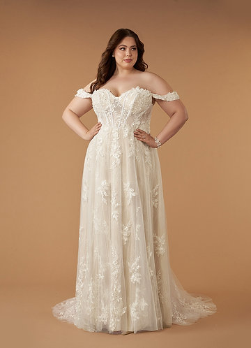 Azazie Florentina Wedding Dresses Diamond White Champagne A-Line Sweetheart Sequins Tulle Dress image1