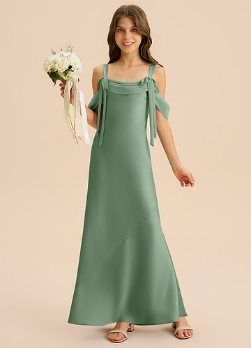 Azazie Bellalina Junior Syrena Pofałdowany Satyna elastyczna Długość podłogi Młodsza druhna Sukienka image1