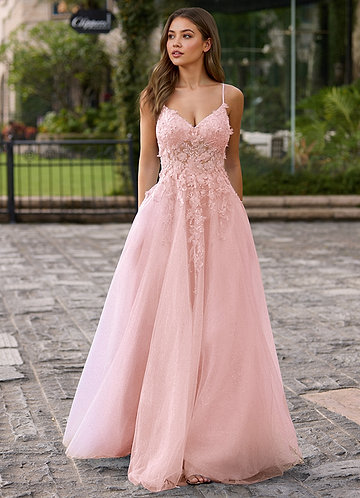 Filigreelace Rosa 3D-blommig balklänning image1