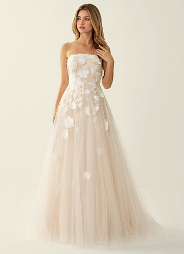 Kalinda Ivory 3D Flowers Corset A-line Tulle Prom Dress image1