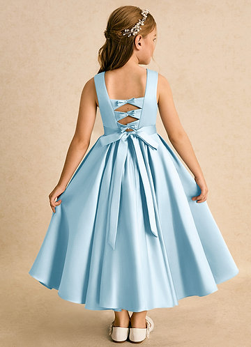 Azazie Junebuj Vestidos de Niña de Flores Vestido de Azul Cielo de Satin Mate de Princesa con Plisado image1