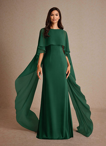 Azazie Milfred Vestidos de Madre de la Novia Vestido de Verde Oscuro de Satén Elástico de Recto con Cuello de barco image1