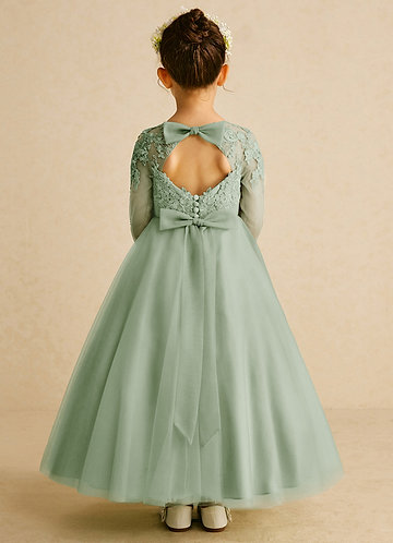 Azazie Precious Flower Girl Dresses Dusty Sage A-Line Lace Tulle Dress image1