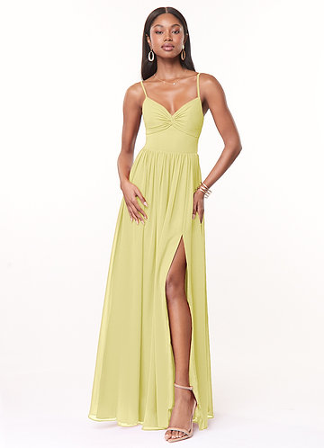 Azazie Zeya Bridesmaid Dresses Lemon Sorbet A-Line V-Neck Pleated Chiffon Dress image1 0