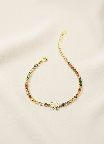 front Colorful Rhinestone Initial Tennis Bracelet