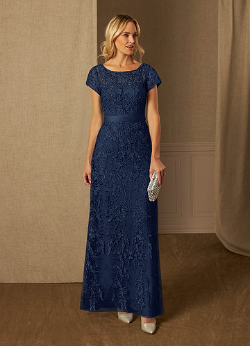 Azazie Dorit Mother of the Brides Dresses Dark Navy Sheath Scoop Lace Dress image1