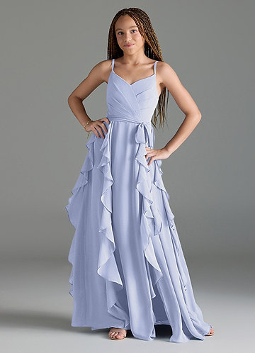 Azazie Peyton Junior Abito A-Line in Chiffon con Volant a cascata e Scollo a V Lavanda image1