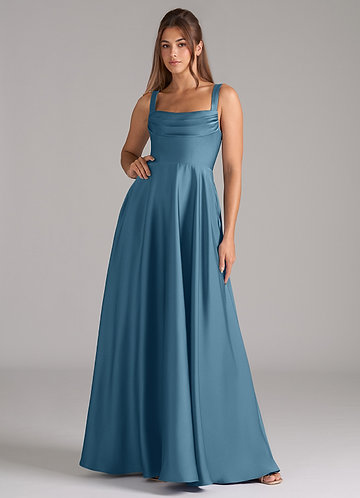 Azazie Shaude Bridesmaid Dresses Bermuda A-Line Pleated Stretch Satin Dress image1