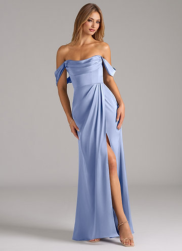 Azazie Johana Robes Demoiselle d'honneur Robe Sirène Convertible en Satin extensible Épaule décolletée Eis image1