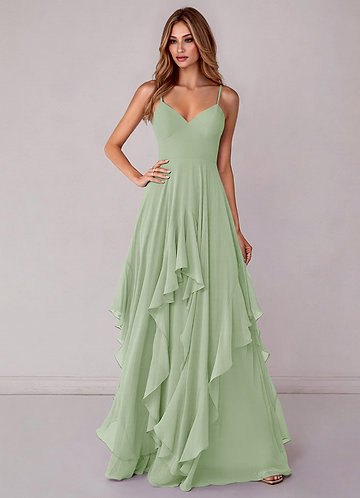 Green Cascading Ruffles Bridesmaid Dresses