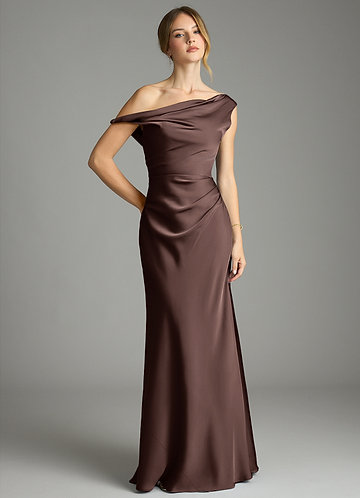 Emerson Bridesmaid Dresses Ganache Mermaid Off the Shoulder Stretch Satin Dress image1