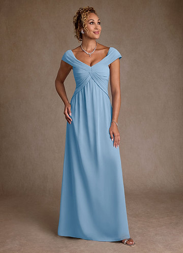 Azazie Myrtle Vestidos de Madre de la Novia Vestido de Azul Pálido de Gasa de Corte en A con Plisado image1