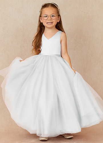 Azazie Marybell Flower Girl Dresses Diamond White A-Line Bow Tulle Dress image1 0