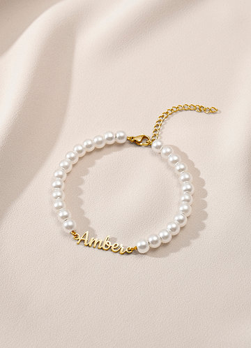 front Personalized Name Pearl Bracelet