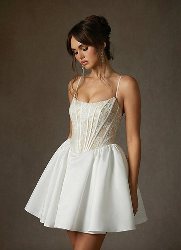 Azazie Barica Abiti da Sposa Abito A-Line in Pizzo Senza Cinturino Bianco Diamante Champagne image1