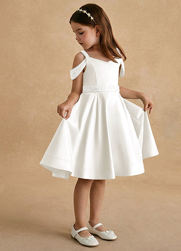 Azazie Judi Vestidos de Niña de Flores Vestido de Marfil de Satin Mate de Corte en A image1