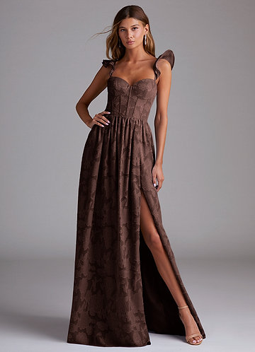 Azazie Denisse Bridesmaid Dresses Vestido Ganache de Esgotamento Floral de Linha A com Ruched image1