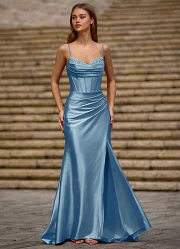 Glow Steel Blue Silk-like Satin Prom Dress image1