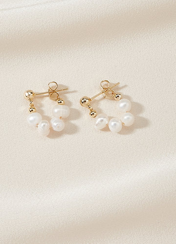 front Fresh Water Pearl Huggie Hoop Earrings