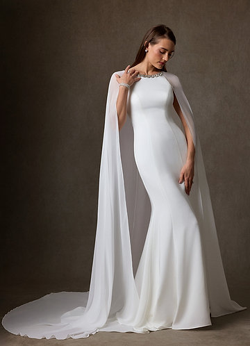 Azazie Naia Wedding Dresses Diamond White Mocha Mermaid Crepe Back Satin Dress image1