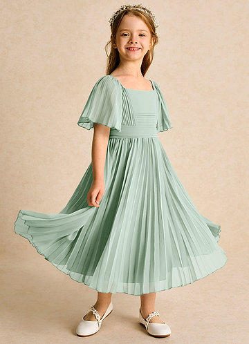 Azazie Gisele Abiti da Ragazza di Fiori Abito A-Line in Chiffon Plissettato Agave image1