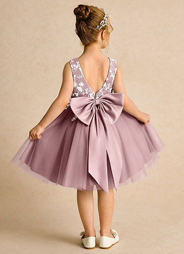 Azazie Butterfly Flower Girl Dresses Dusty Rose A-Line Lace Dress image1