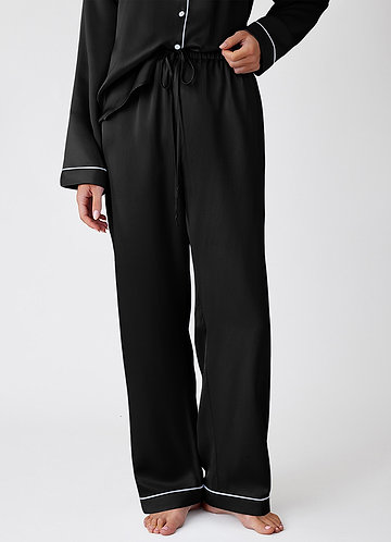 front Black 100% Washable Silk Pajama Pants