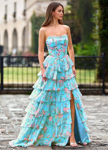 Papapym Bleu Robe de bal imprimée de fleurs image1