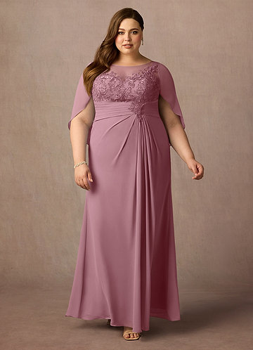Azazie Hera Mother of the Brides Dresses Vintage Mauve A-Line Lace Capelet Chiffon Dress image1