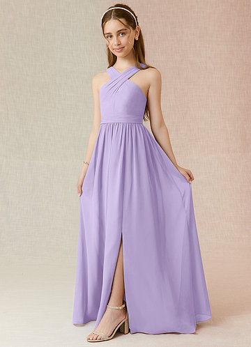 Azazie Jiya Junior Vestido de Lila de Gasa de Corte en A con Plisado image1