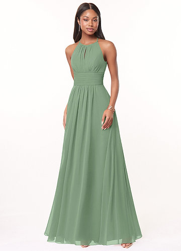 Azazie Bonnie Bridesmaid Dresses Matcha A-Line Keyhole Ruched Chiffon Dress image1