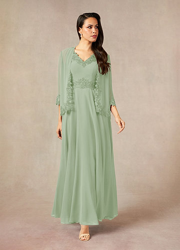 Azazie Devana Mother of the Bride Dresses Vestido Dusty Sage de Chiffon de Linha A com Lantejoulas image1