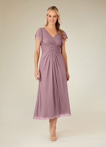 Azazie Vera Mother of the Brides Dresses Dusty Rose A-Line V-Neck Pleated Mesh Dress image1