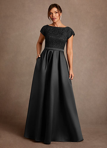 Azazie Albany Abiti da Mamma Sposa Abito A-Line in Pizzo Plissettato Nero image1