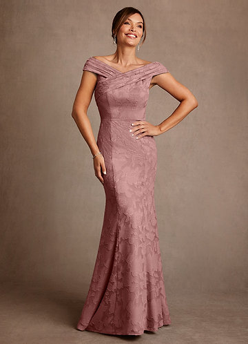 Azazie Aberdeen Mother of the Brides Dresses Dusty Rose Sheath Pleated Floral Burnout Dress image1