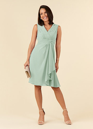 Azazie Theron Mother of the Brides Dresses Agave A-Line V-Neck Pleated Chiffon Dress image1