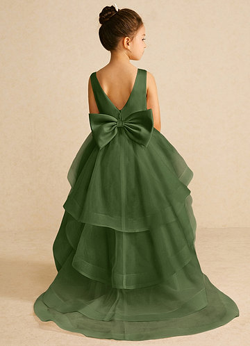 Azazie Pumpkin Flower Girl Dresses Olive A-Line Convertible Tulle Dress image1