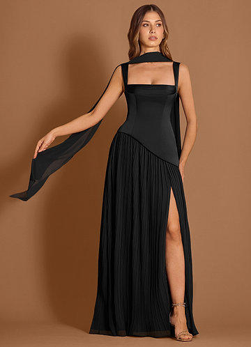 black satin dress for funeral Black Bridesmaid Dresses in Satin and Plus Size Gowns Black / 14