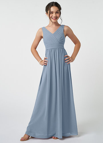 Azazie Kora Junior Dusty Blue A-Line Pleated Chiffon Dress image1