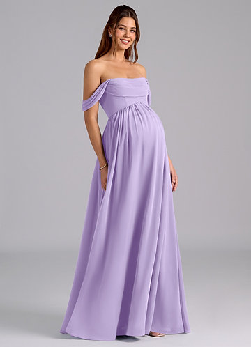 Azazie Plus Size A-Line/Princess V-Neck Floor-Length Stretch Satin Maternity Bridesmaid Dresses - Lilac