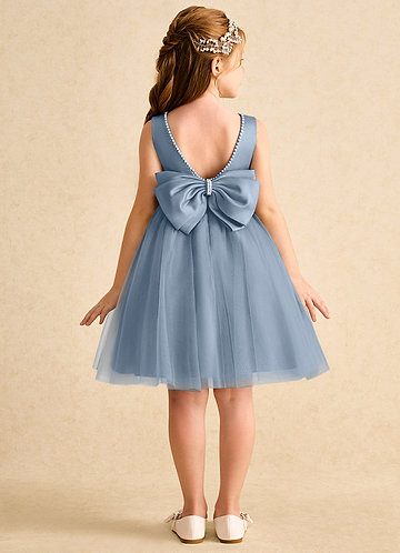 Azazie Jani Abiti da Ragazza di Fiori Abito A-Line in Tulle Fiocco Blu Polveroso image1