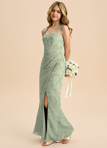 Azazie Mero Junior Abito Tubino in Burnout Floreale Plissettato Agave image1