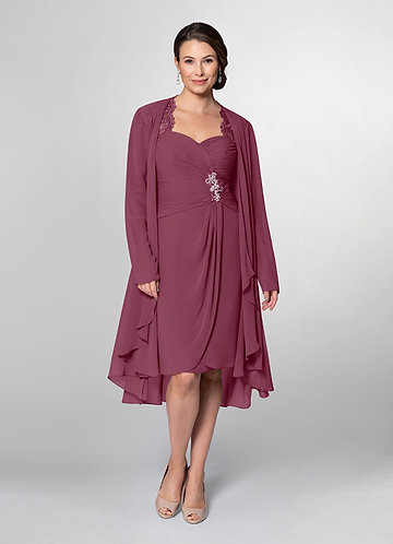 Cicinia Mulberry Mother Of The Bride Dress With Jacket Plus Size Long Chiffon A-line Tea Length 2 Pieces