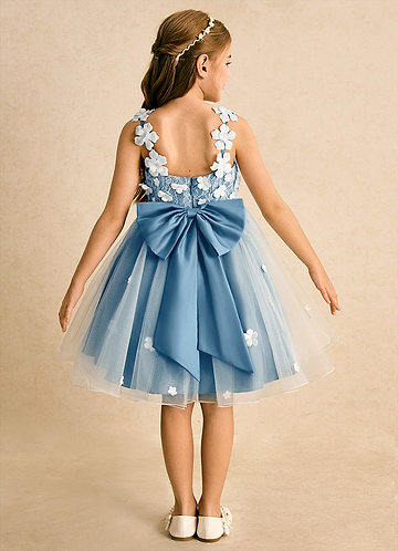 steel blue junior bridesmaid dresses BABARONI BABARONI Chiffon Dusty Blue Junior Bridesmaid Dresses A-line One Shoulder Sleeveless Ruched Floor-length, Dusty Blue / J4