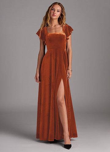contrast of green colour dress Cowl One Shoulder Velvet Maxi Dress - Emerald Green main image 1