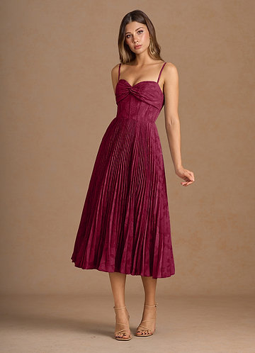 Annie Merlot Pleated Midi Dress image1