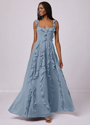 Barbie ♥ Azazie Bridesmaid Dresses Dusty Blue A-Line with Pockets Chiffon Dress image1
