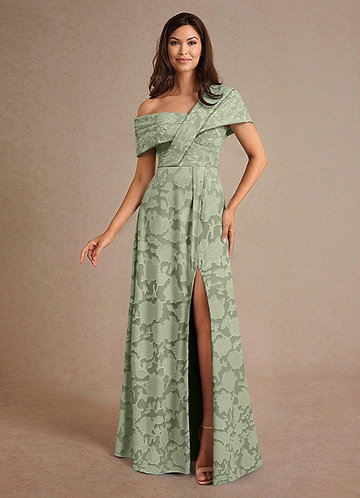 Azazie Milton Mother of the Brides Dresses Agave A-Line Pleated Floral Burnout Dress image1